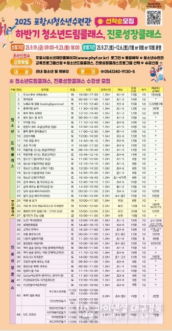 하반기 ‘청소년드림클래스’와 ‘진로성장클래스’ 참가자 모집 홍보물.