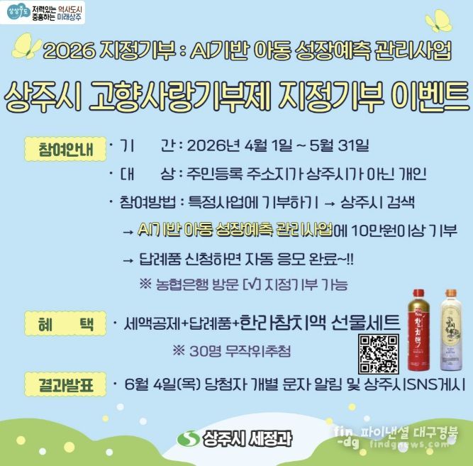 2026 상주시 고향사랑기부제 지정기부 이벤트 실시