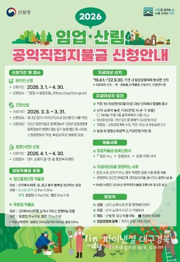 울진군 “임업인 직불금 신청하세요”